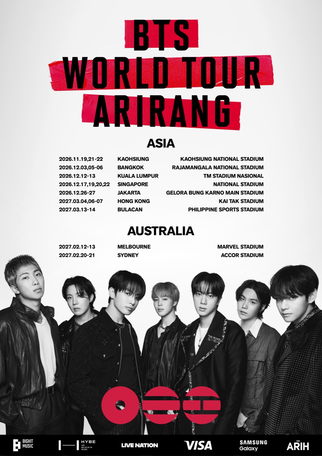 BTS WORLD TOUR ARIRANG Asia and Australia poster